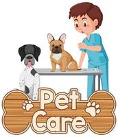 logotipo ou banner de pet care com médico veterinário e cães em fundo branco vetor