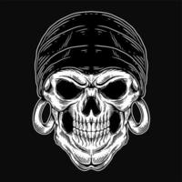 crânio de arte escura piratas capitão esqueleto ilustração vintage para roupas de vestuário vetor