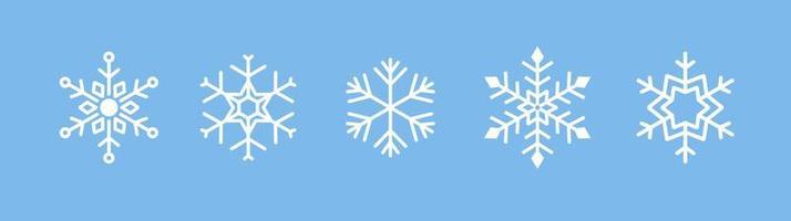 conjunto de arte de linha plana branca diferentes ícones de variações de floco de neve design de elementos de decoração de inverno de natal vetor