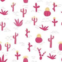 padrões sem emenda com diferentes cactos. textura de repetição brilhante com cactos rosa. fundo com plantas do deserto. vetor