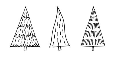 árvore de Natal mão desenhada clipart. conjunto de rabiscos de abeto. elemento único para cartão, impressão, design, decoração vetor