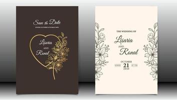 convite de casamento de luxo com vetor premium floral minimalista estilo linha ouro