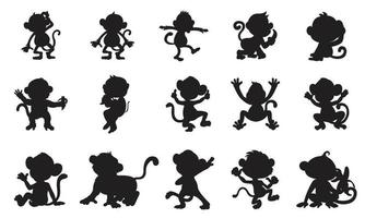 conjunto de ilustração de silhueta de macaco coleção de vetores de macacos isolada em fundo branco conjunto de silhueta animal preto livro de colorir para crianças