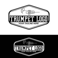 design de logotipo de trompete, gerar melodia, ilustração de esboço de vetor de instrumento musical