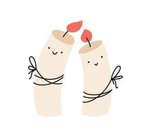 casal de amor feliz sorrindo doodle queimando velas. ilustração vetorial de Natal. par de elementos fofos para design de inverno. alegria e conceito de família. estilo escandinavo vetor