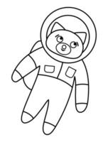 ilustração vetorial de cachorro astronauta preto e branco para crianças. delineie o ícone de cosmonauta animal sorridente isolado no fundo branco. página para colorir de exploração espacial para crianças vetor