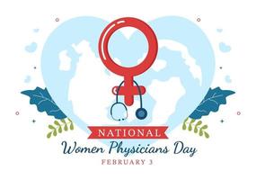 dia nacional das mulheres médicas em 3 de fevereiro para homenagear as médicas em todo o país na ilustração de modelos desenhados à mão de desenhos animados planos vetor
