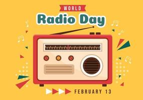 dia mundial do rádio em 13 de fevereiro da ideia de modelo de página de destino, banner e pôster em fundo de desenho animado estilo simples ilustração desenhada à mão vetor