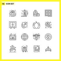 16 ícones de conjunto de símbolos de linha simples delineiam o sinal em fundo branco para aplicativos móveis de design de sites e mídia impressa vetor