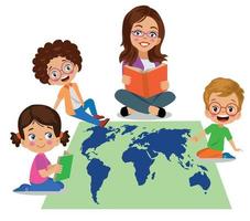 Três alunos estudam geografia em sala de aula 302384 Vetor no Vecteezy