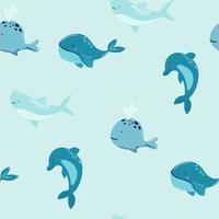 baleia azul com coral no mar bonito dos desenhos animados padrão sem emenda de fundo o design usado para têxteis, padrão de roupas, impressão, papel de parede, ilustração vetorial. vetor