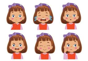 conjunto de emoticons de emoji de expressão de rosto de criança fofa vetor