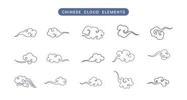 coleção de vetores de linha de nuvens chinesas. doodle ornamento elementos orientais para cartão de ano novo chinês asiático ou meados do outono. ilustração decorativa de arte do céu vintage