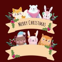 banner de feliz natal com personagens fofinhos vetor