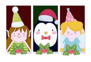 banner fofo de natal com personagens vetor