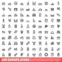 conjunto de 100 ícones da europa, estilo de contorno vetor