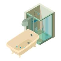 vetor isométrico do ícone interior do banheiro. nova cabine de duche e banheira com chuveiro