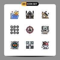 conjunto de 9 sinais de símbolos de ícones de interface do usuário modernos para comprar senha de educação acesso chave de acesso editável elementos de design vetorial vetor