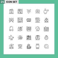 grupo de sinais e símbolos de 25 linhas para localização, corpo, frente, avatar, retornando elementos de design de vetores editáveis do visitante