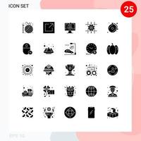 pacote de linha vetorial editável de 25 glifos sólidos simples de configuração de computação de computador de linha de sino elementos de design vetorial editável vetor