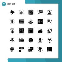 25 ícones criativos, sinais e símbolos modernos da cidade, hobbies, dieta, camping, elementos de design de vetores editáveis seguros