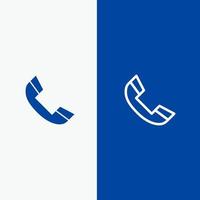 chamar telefone tocar linha telefônica e ícone sólido de glifo banner azul linha e ícone sólido de glifo banner azul vetor