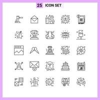 25 ícones em estilo de linha. símbolos de contorno em fundo branco. sinais vetoriais criativos para web móvel e impressão. vetor