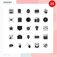 conjunto moderno de pictograma de 25 glifos sólidos de rastreamento de upload de vídeo play store feriados editáveis elementos de design vetorial vetor