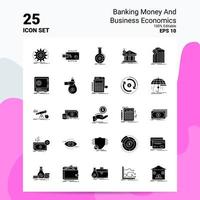 25 dinheiro bancário e conjunto de ícones de economia de negócios 100 eps editáveis 10 arquivos idéias de conceito de logotipo de negócios design de ícone de glifo sólido vetor