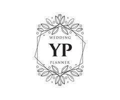 coleção de logotipos de monograma de casamento de letra de iniciais yp, modelos modernos minimalistas e florais desenhados à mão para cartões de convite, salve a data, identidade elegante para restaurante, boutique, café em vetor