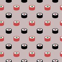 rolo de sushi vermelho e preto, padrão sem emenda, vetor. vetor