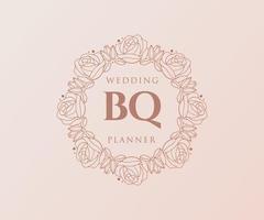 coleção de logotipos de monograma de casamento de letras iniciais bq, modelos modernos minimalistas e florais desenhados à mão para cartões de convite, salve a data, identidade elegante para restaurante, boutique, café em vetor