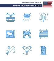 grande pacote de 9 eua feliz dia da independência eua vector blues e símbolos editáveis de creme sorvete estados dos eua elementos editáveis de design do vetor do dia dos eua