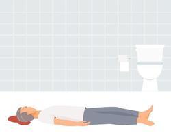 um idoso está caindo e sangrando na cabeça no banheiro. ilustração em vetor plana.