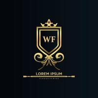 wf letra inicial com royal template.elegant com coroa logo vector, ilustração em vetor logotipo letras criativas.