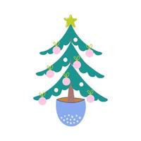 ícone da árvore de natal. abeto decorado com estrela e bolas, reutilizando o conceito. elemento de design de férias de inverno. símbolo tradicional. ilustração em vetor estilo simples.