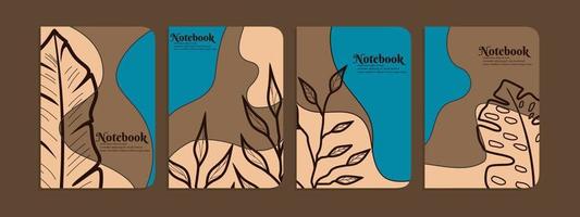 conjunto de design de capa botânica abstrata moderna. fundo de rabiscos desenhados à mão. tamanho a4 para cadernos, revistas, catálogos, cartazes vetor