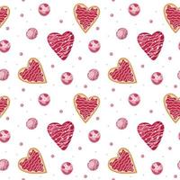 padrão perfeito de biscoitos em forma de coração para o dia dos namorados. padrão para papel de embrulho, cartões postais, têxteis, papéis de parede, tecidos, etc. estilo cartoon, ilustração vetorial. vetor