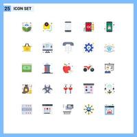 conjunto de cores planas de interface móvel de 25 pictogramas de célula de mensagem de foco alvo elementos de design de vetores editáveis android
