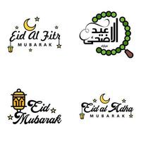 bela coleção de 4 escritos de caligrafia árabe usados em cartões de felicitações por ocasião de feriados islâmicos, como feriados religiosos eid mubarak happy eid vetor
