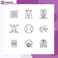 pacote de esboço de 9 símbolos universais de elementos de design de vetores editáveis de oportunidade de funil de bola de tênis