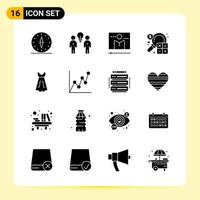16 ícones criativos para design moderno de sites e aplicativos móveis responsivos. 16 sinais de símbolos de glifos em fundo branco. 16 pacote de ícones. vetor