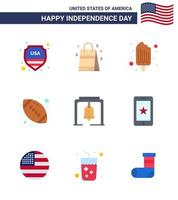 9 ícones criativos dos eua, sinais modernos de independência e símbolos de 4 de julho de bola americana de sino, bola fria de esportes, elementos editáveis de design vetorial do dia dos eua vetor