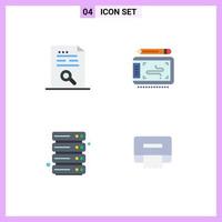 pacote de 4 ícones planos criativos de elementos de design de vetores editáveis de servidor gráfico de arquivo de nuvem de conteúdo