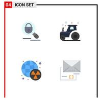 pacote de interface do usuário de 4 ícones planos básicos de elementos de design de vetores editáveis do mundo da agricultura radioativa na Internet