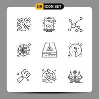 9 sinais de símbolos de contorno do pacote de ícones pretos para designs responsivos em fundo branco. conjunto de 9 ícones. vetor