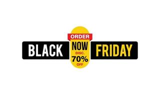 Oferta de sexta-feira negra com desconto de 70%, liberação, layout de banner de promoção com estilo de adesivo. vetor