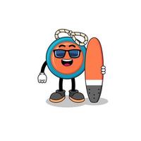 desenho de mascote de ioiô como surfista vetor