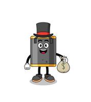 ilustração de mascote de saco de pancadas homem rico segurando um saco de dinheiro vetor