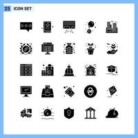 25 ícones. símbolos de glifos criativos de estilo sólido. sinal de ícone sólido preto isolado no fundo branco. vetor